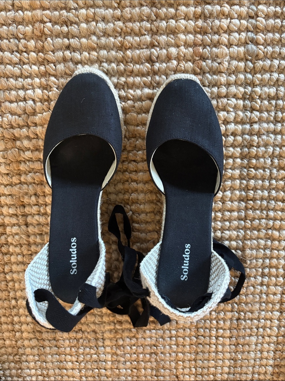 Soludos Black Espadrille Ankle-Tie Sandals
